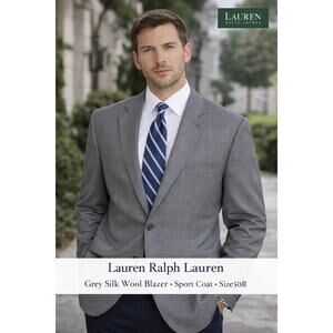Lauren Ralph Lauren Blazer 50R Grey Silk Wool Sport Coat Preppy
